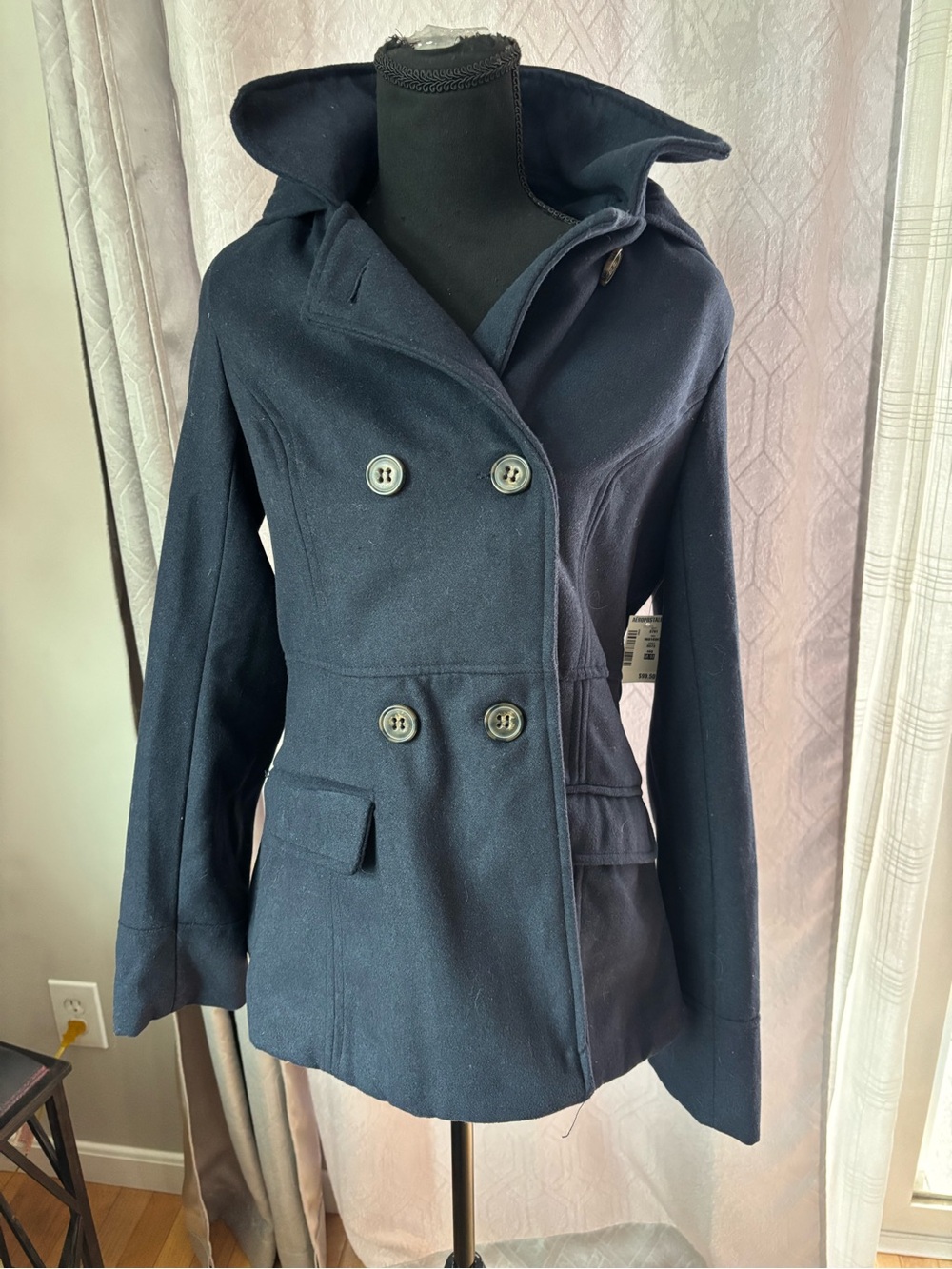 Aeropostale Navy Double-Breasted Hooded Peacoat